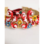 Dolce & Gabbana Red Carretto Multicolor Crystal Gold Tiara Crow Headband with intricate design and colorful embellishments.
