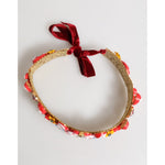 Dolce & Gabbana Red Carretto Multicolor Crystal Gold Tiara Crow Headband with velvet ribbon and hand-painted metal design.