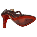 Dolce & Gabbana Red Floral Crystal Heels CINDERELLA Shoes with PVC material and multicolor crystals.
