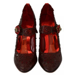 Dolce & Gabbana Red Floral Crystal Heels CINDERELLA Shoes with multicolor crystals and PVC design, made in Italy.