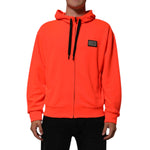Dolce & Gabbana Red Fluorescent Polyester Logo Patch Hoodie Sweater modeled front view