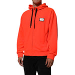 Dolce & Gabbana Red Fluorescent Polyester Logo Patch Hoodie Sweater worn by male model
