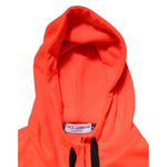 Dolce & Gabbana Red Fluorescent Polyester Logo Patch Hoodie Sweater showing label and hood detail