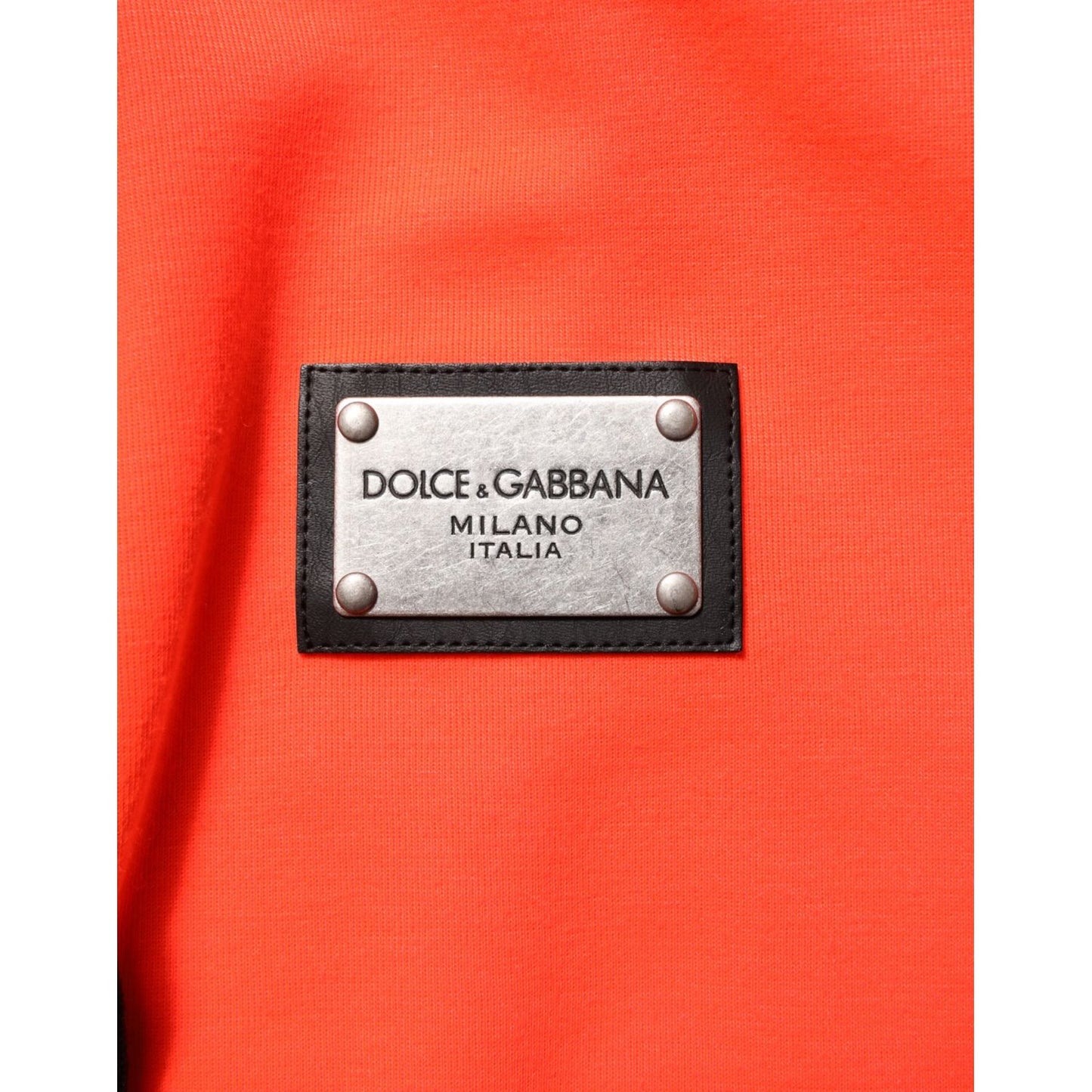 Dolce & Gabbana Red Fluorescent Polyester Logo Patch Hoodie Sweater with Milano Italia patch detail