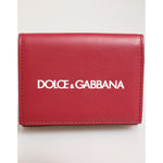 Dolce & Gabbana Red Leather Bold Logo Print Trifold Card Holder Wallet front view with white logo.