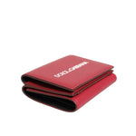 Dolce & Gabbana Red Leather Bold Logo Print Trifold Card Holder Wallet, Italian-crafted luxury, vivid red calfskin with white logo.
