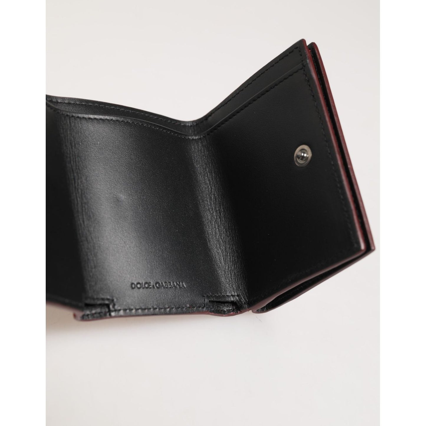 Interior view of Dolce & Gabbana Red Leather Bold Logo Print Trifold Card Holder Wallet