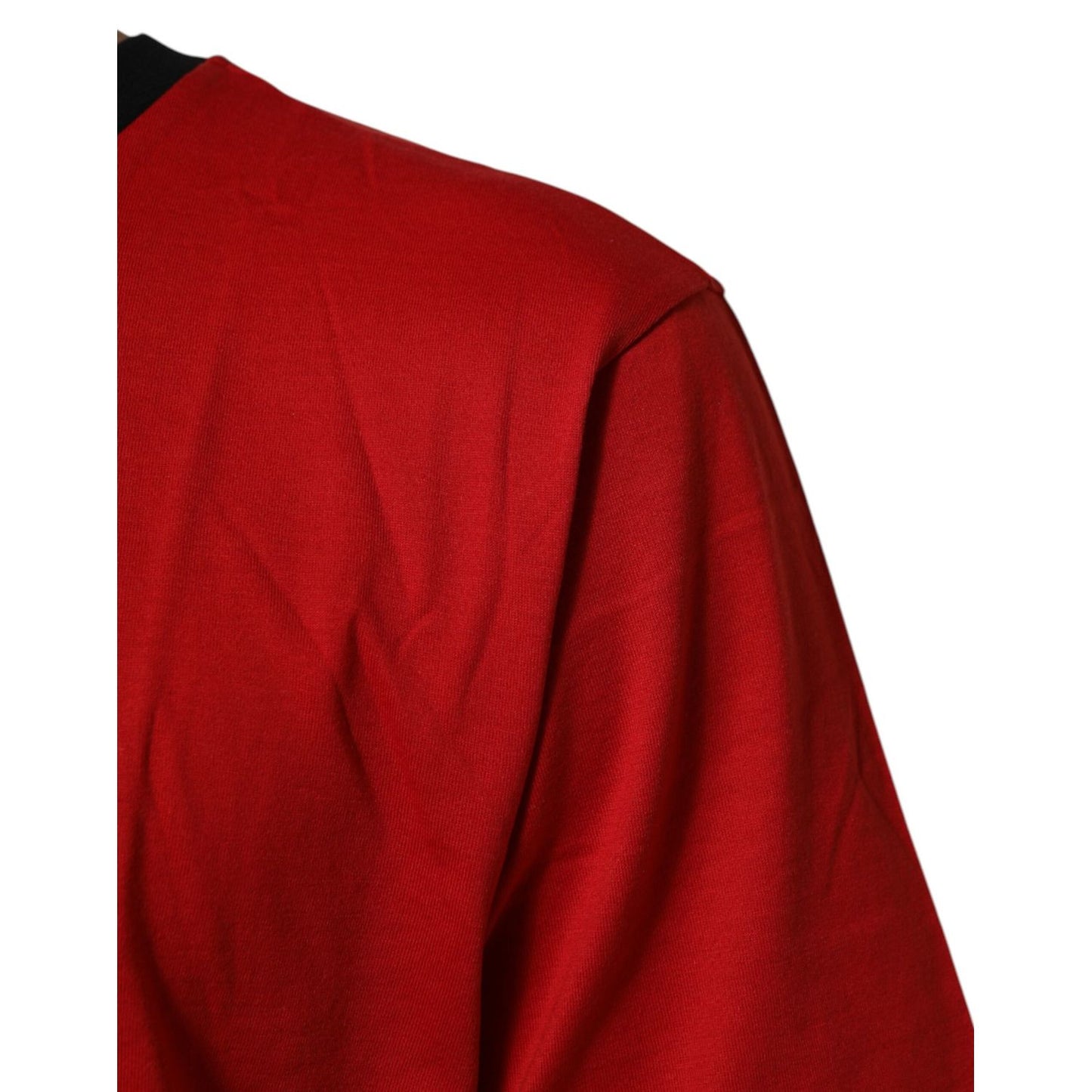 Dolce & Gabbana Red Logo Crown Cotton Short Sleeves T-shirt side view showcasing premium cotton fabric and vibrant red color.