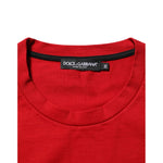 Dolce & Gabbana Red Logo Eye Print Cotton Short Sleeve T-shirt, close-up of neckline with visible brand label.
