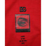 Dolce & Gabbana Red Logo Eye Print Cotton Short Sleeve T-shirt with eye graphic and DG logo, stylish casual wear in soft cotton.