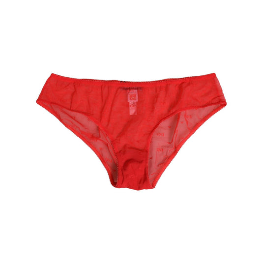 Dolce & Gabbana Red Nylon Sheer Mesh Lace Brief Panty Underwear with lace trim, luxury Italian lingerie.