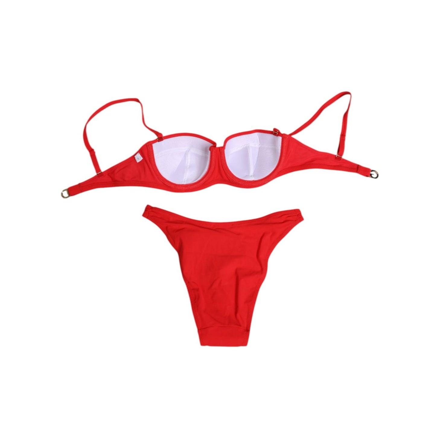 Dolce & Gabbana Red Nylon Swimsuit 2 Piece Top Bottom Swimwear with logo details, sleek and flattering fit, made in Italy.