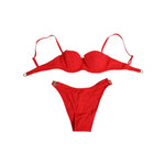 Dolce & Gabbana Red Nylon Swimsuit 2 Piece Top Bottom Swimwear with logo details, elegant Italian design for a sleek, flattering fit.