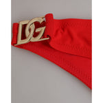 Dolce & Gabbana Red Nylon Swimsuit 2 Piece Top Bottom Swimwear with gold DG logo clasp detail