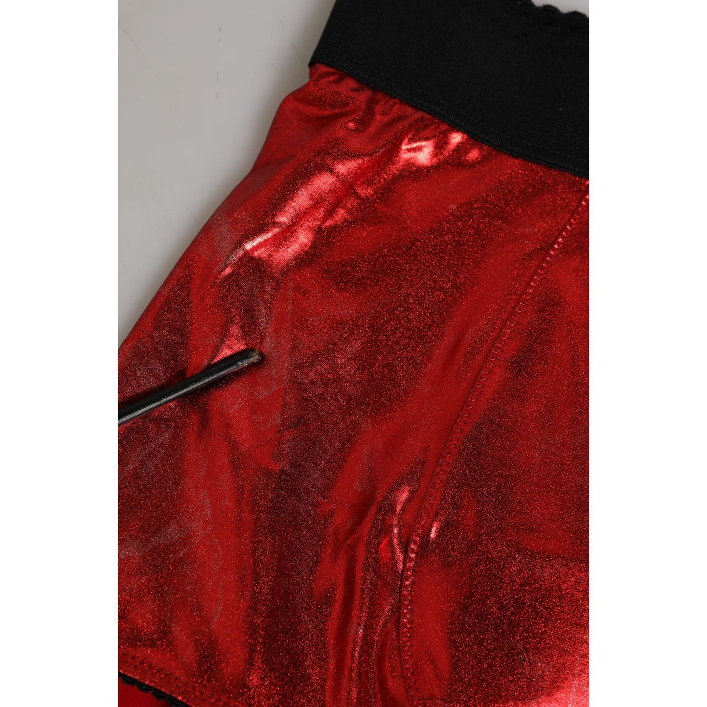 Dolce & Gabbana Red Polyester High Waist Girdle Women Underwear with shiny finish and black waistband, showcasing luxury fabric detail.