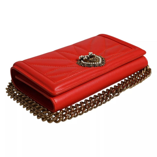 Dolce & Gabbana Red Quilted Devotion Crossbody 11 PRO Phone case bag with gold-tone hardware and chain strap, luxury lamb leather design.