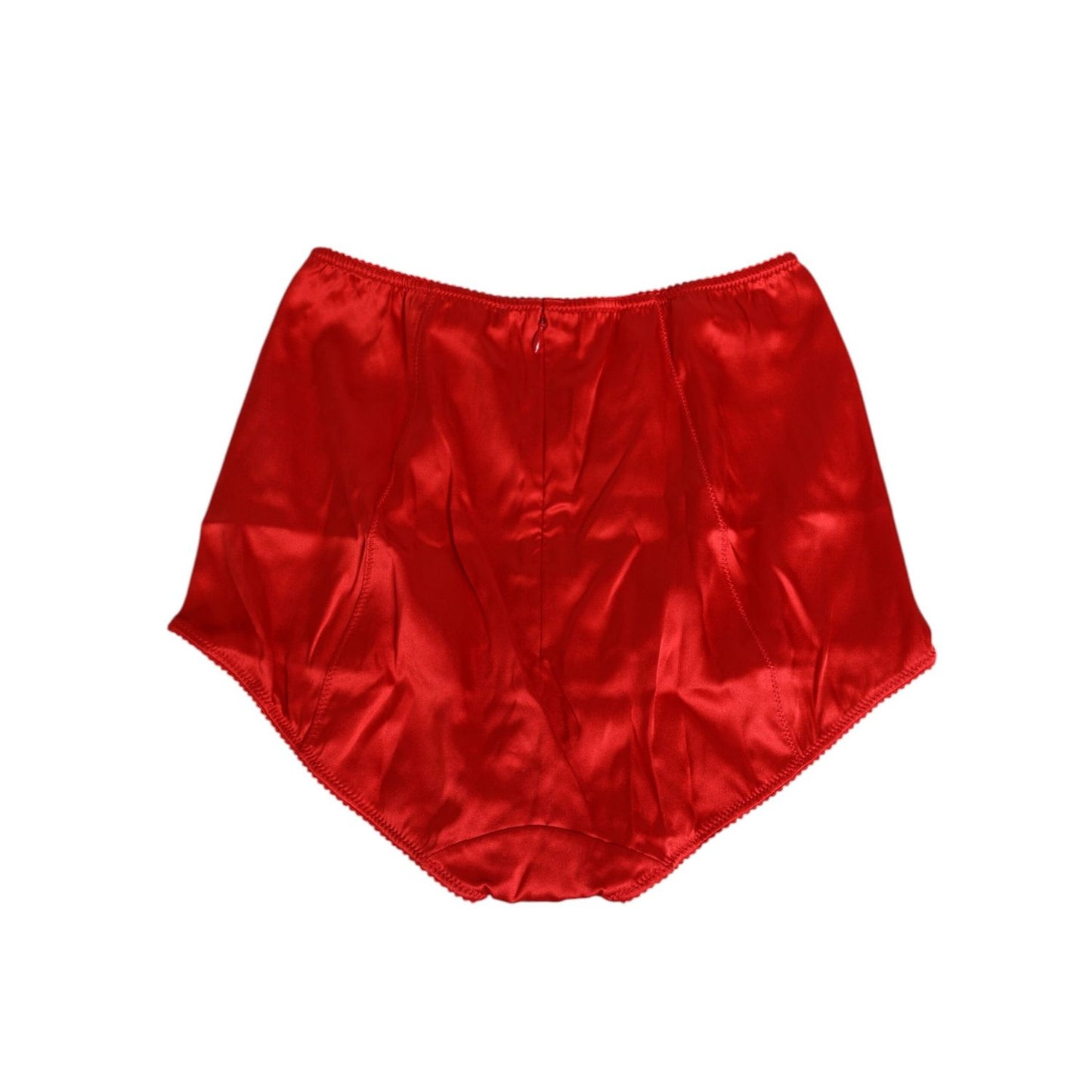 Dolce & Gabbana Red Silk Satin High-Waist Briefs Women Underwear made in Italy with luxurious silk material, front view.