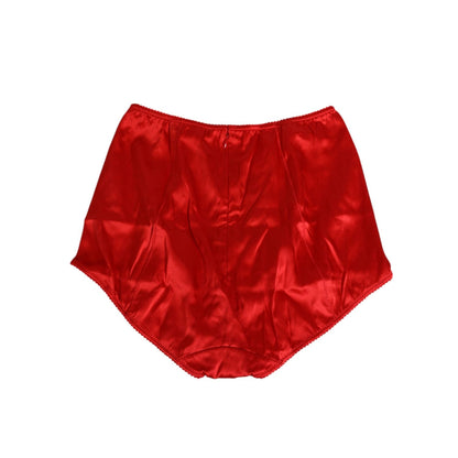 Dolce & Gabbana Red Silk Satin High-Waist Briefs Women Underwear made in Italy with luxurious silk material, front view.