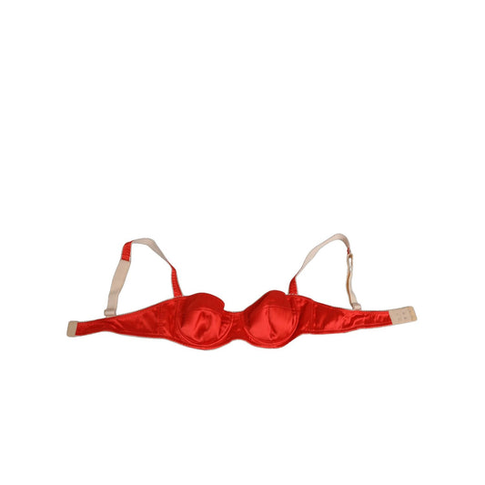 Dolce & Gabbana Red Silk Satin Underwire Bra Semi-Pad Underwear on white background, luxurious balconette style with logo detail.