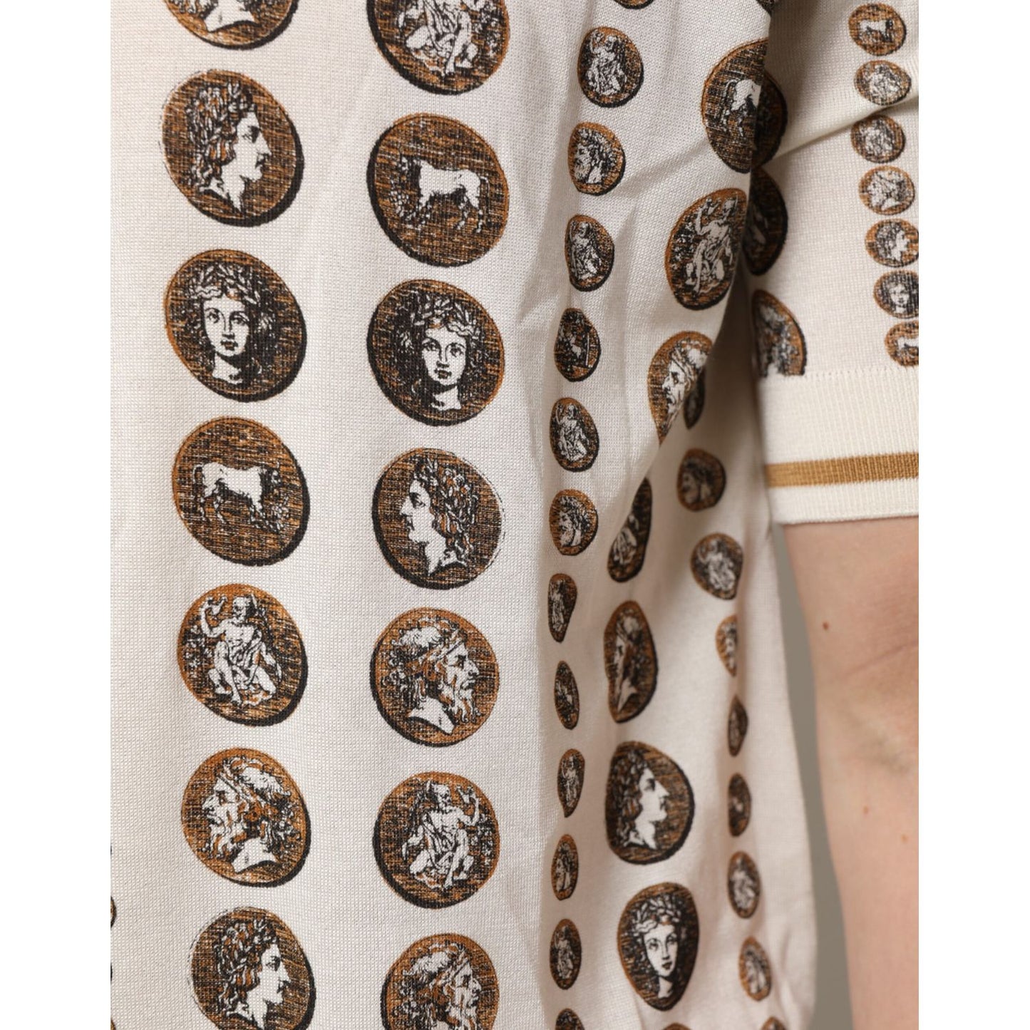 Dolce & Gabbana Silk Ivory Coin Print Logo Men Polo T-shirt