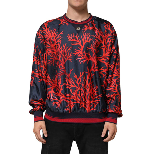 Dolce & Gabbana Silk Navy Red Coral Print Pullover Sweater TSH91303-52