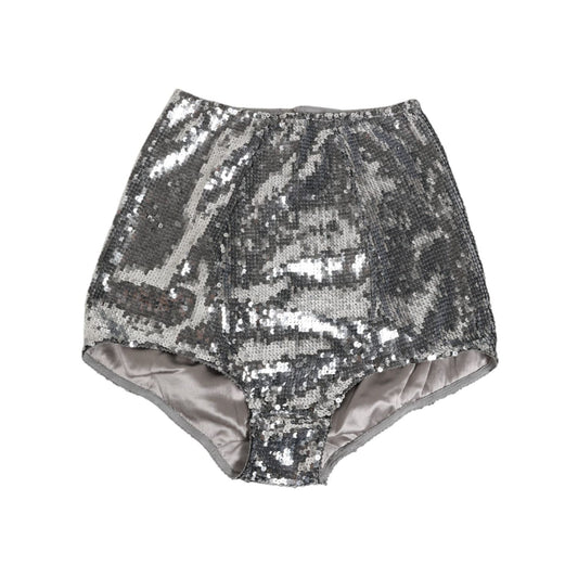Dolce & Gabbana Silver Nylon Sequined Slip Girdle Panty Underwear with logo details, crafted in Italy.
