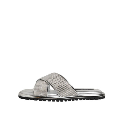 Dolce & Gabbana Silver Strass Slides Flats Slippers Shoes