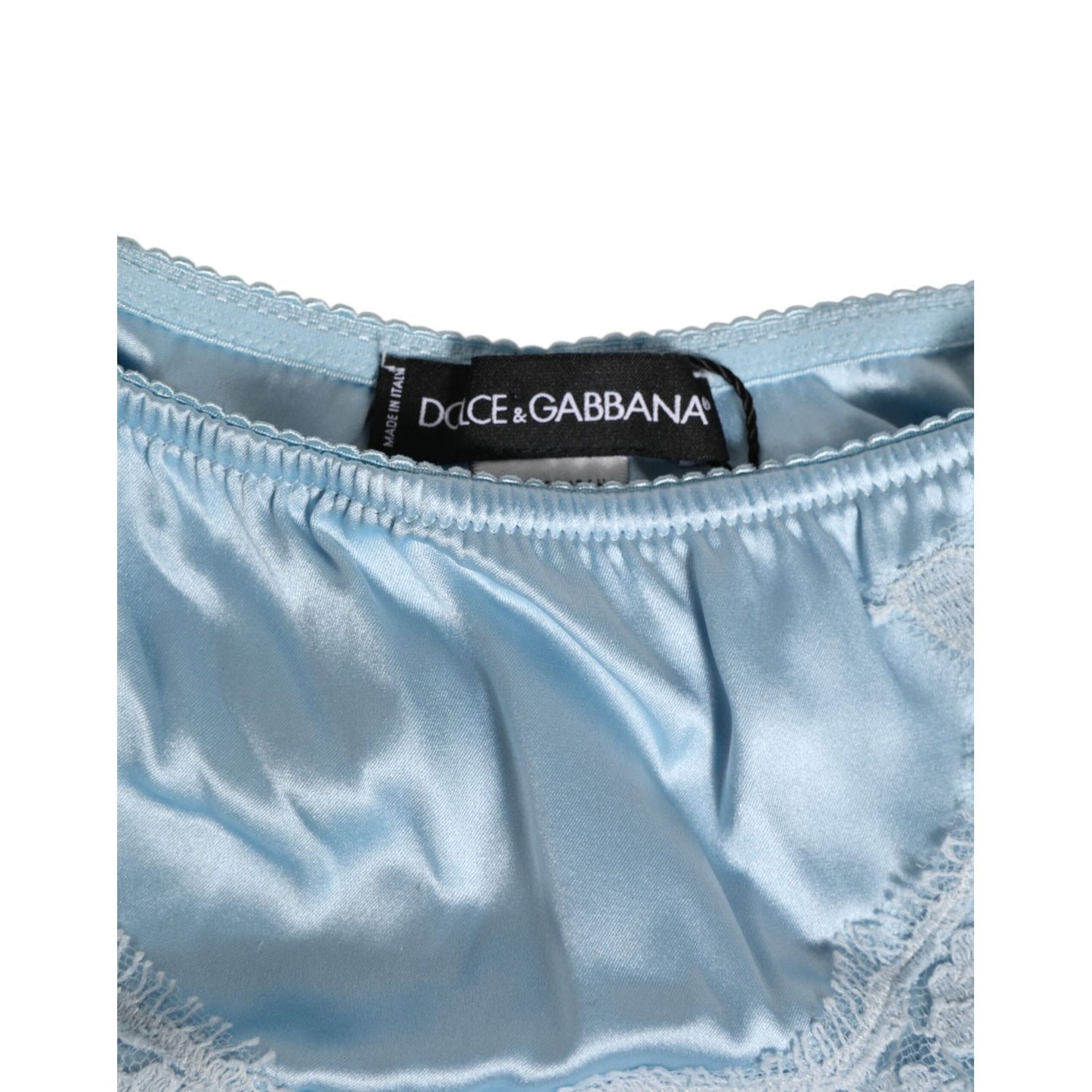 Dolce & Gabbana Sky Blue Silk Satin Lace Panty Brief Underwear