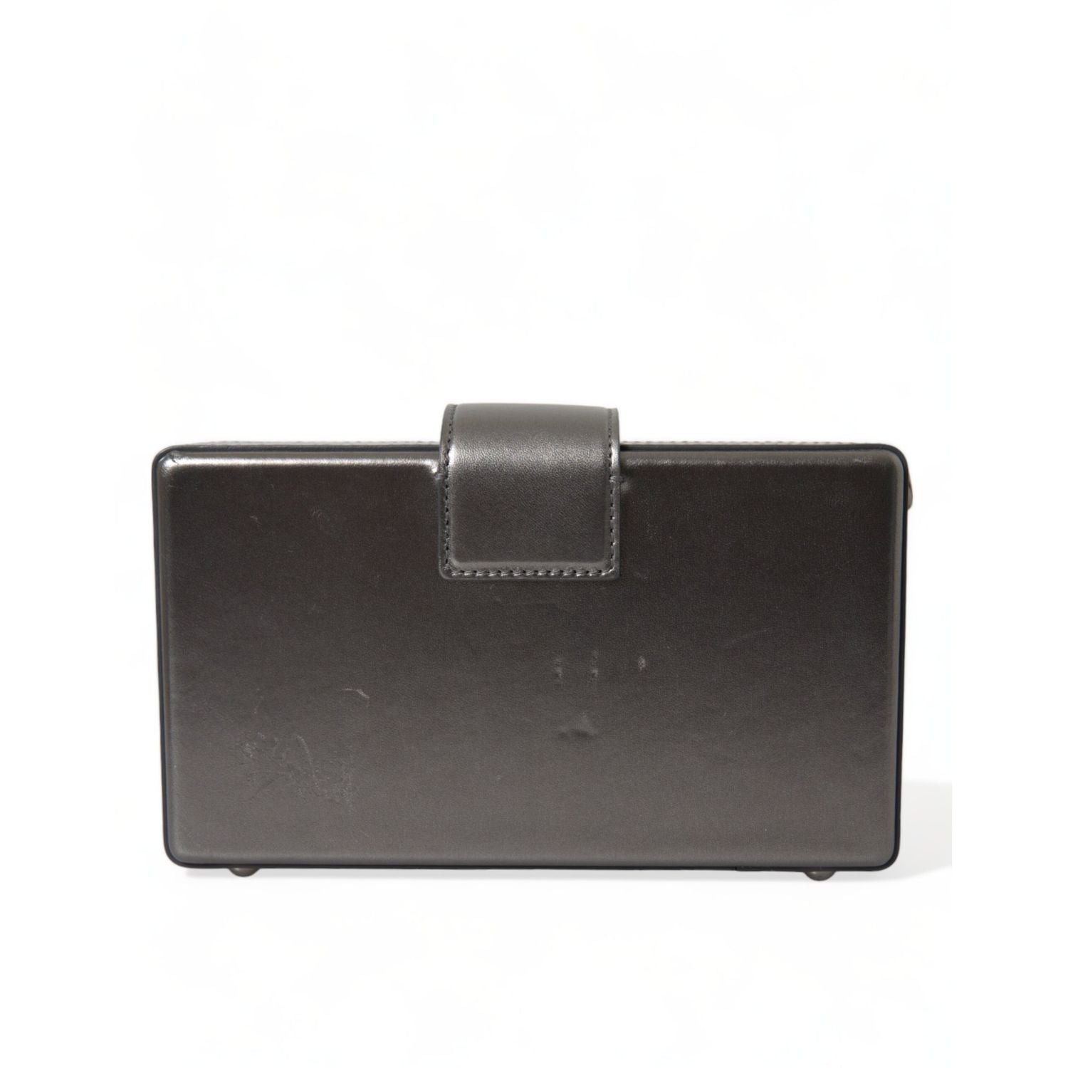 Dolce & Gabbana Steel Gray Leather Box Shape Shoulder Gold DG Logo Plaque Bag