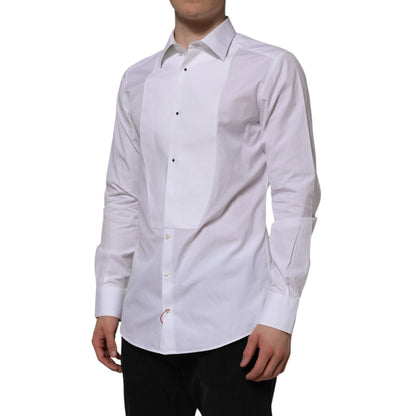 Dolce & Gabbana White Bib Cotton Popline GOLD Men Formal Shirt, slim fit, button closure, made in Italy.
