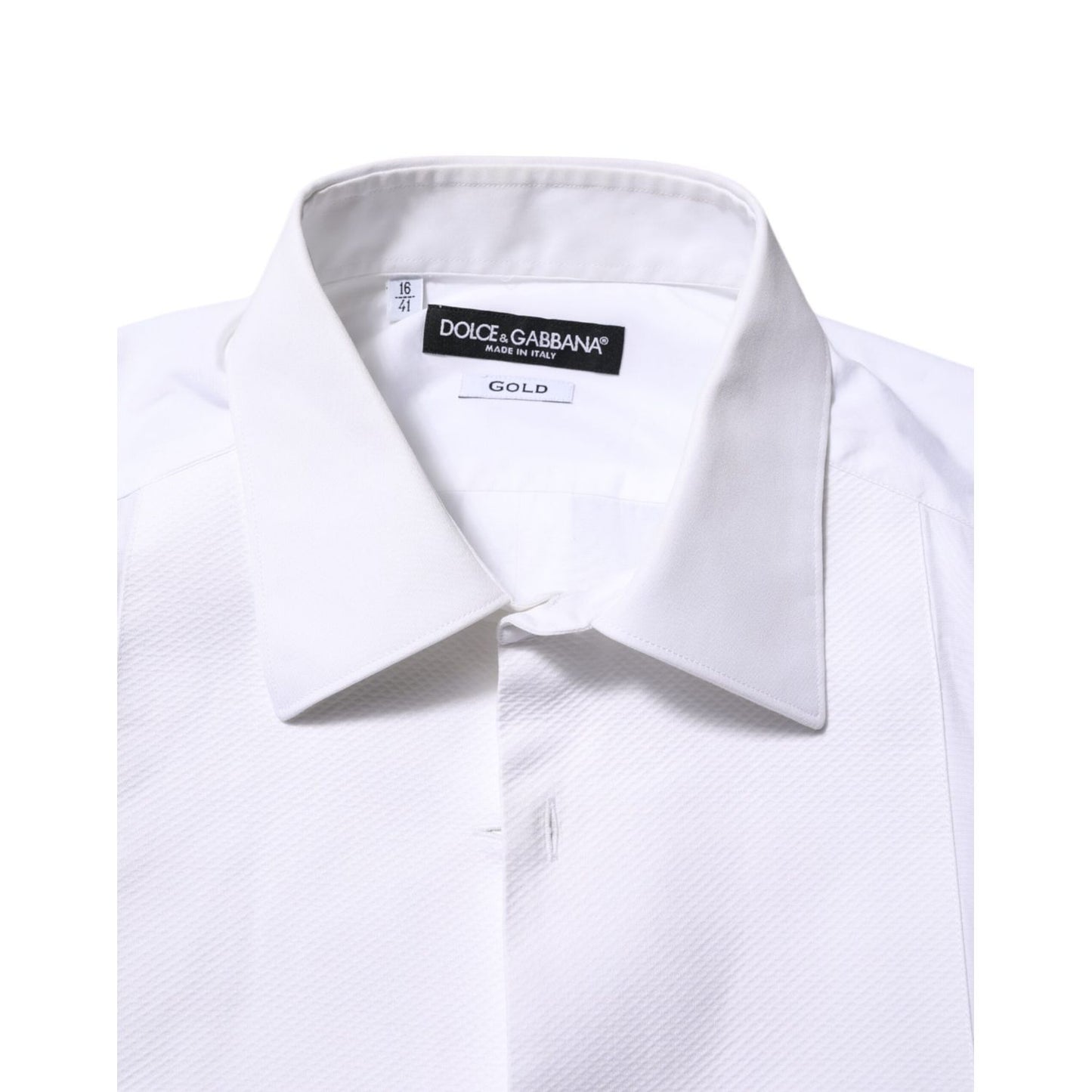 Dolce & Gabbana White Bib Cotton Popline GOLD Men Formal Shirt with classic neck and button closure