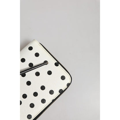 Dolce & Gabbana White Black Dotted Leather Zip Around Continental Wallet