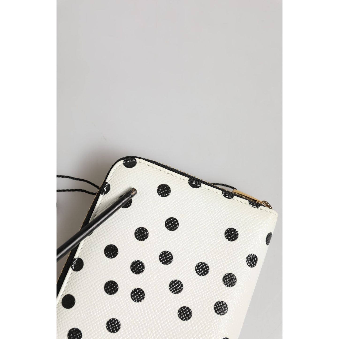 Dolce & Gabbana White Black Dotted Leather Zip Around Continental Wallet