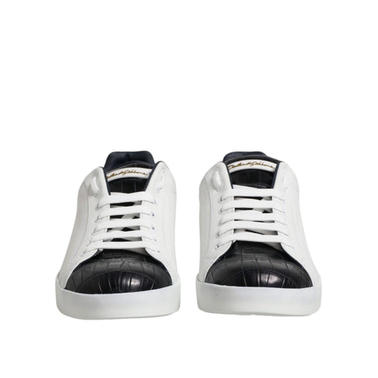 Dolce & Gabbana White Black Leather Portofino Sneaker Shoes MV7623-39