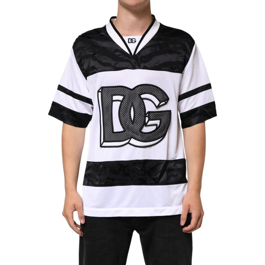Dolce & Gabbana White Black Polyester DG Logo Mesh Jersey T-shirt TSH90351-M