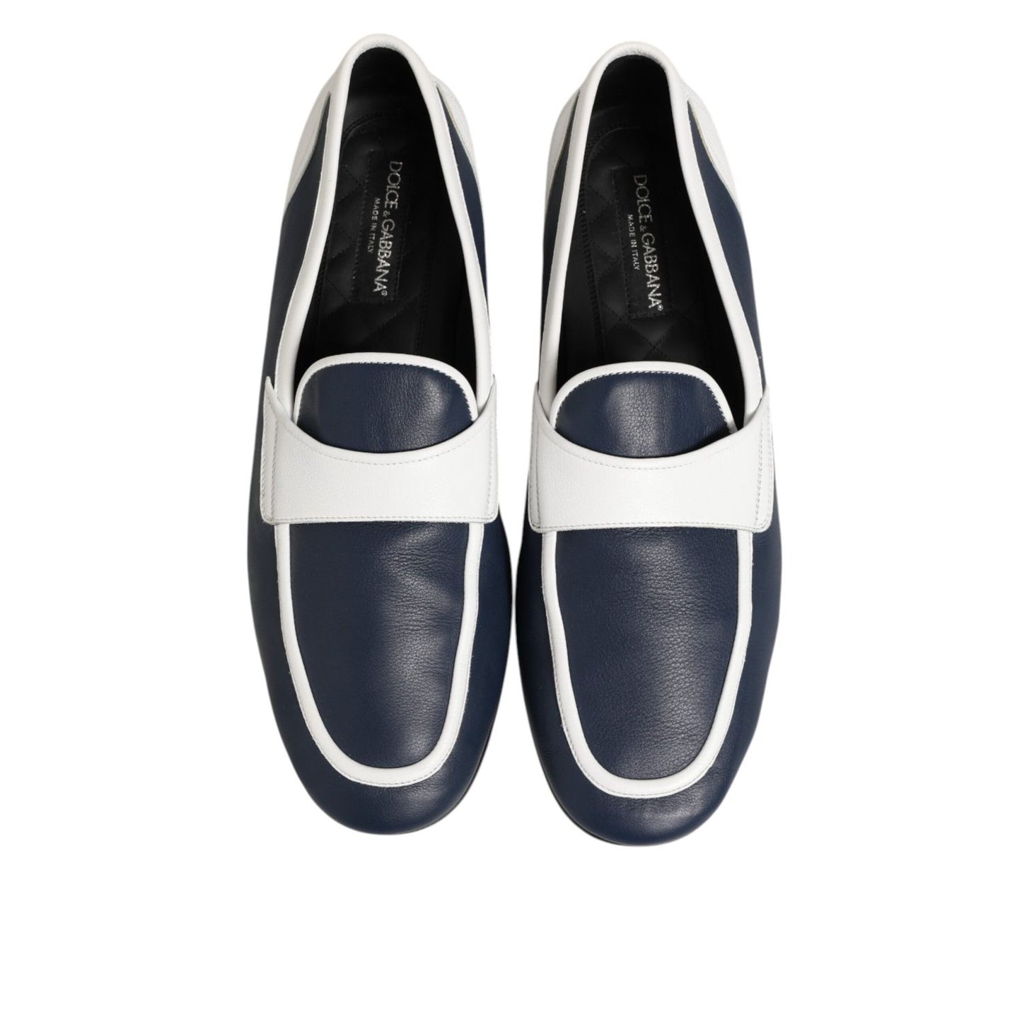 Dolce & Gabbana White Blue Leather Slip On Loafers Men Formal Shoes