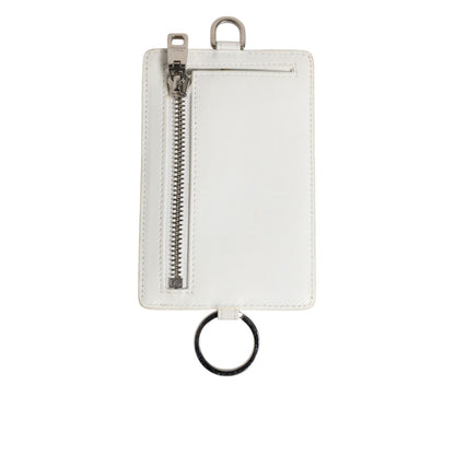 Dolce & Gabbana White Calf Leather Lanyard Logo Card Holder Men Wallet