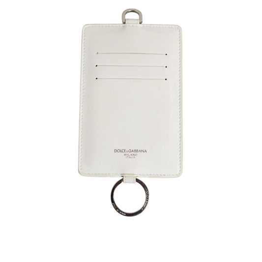 Dolce & Gabbana White Calf Leather Lanyard Logo Card Holder Men Wallet SMY11035