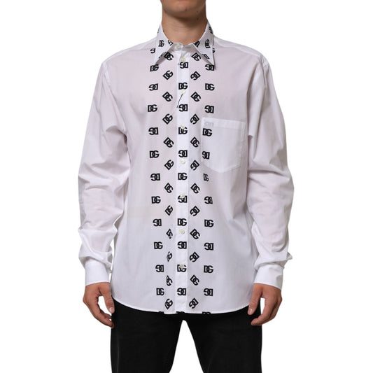 Dolce & Gabbana White Cotton Black DG Logo Long Sleeve Shirt TSH90809-45