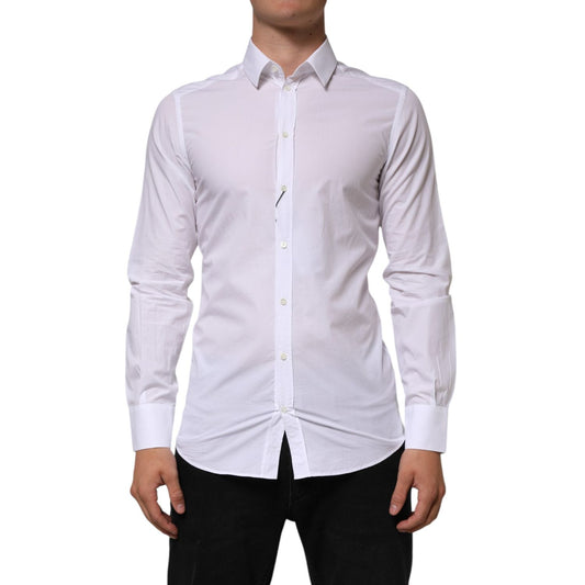 Dolce & Gabbana White Cotton GOLD Formal Men Longsleeves Shirt TSH90820-39