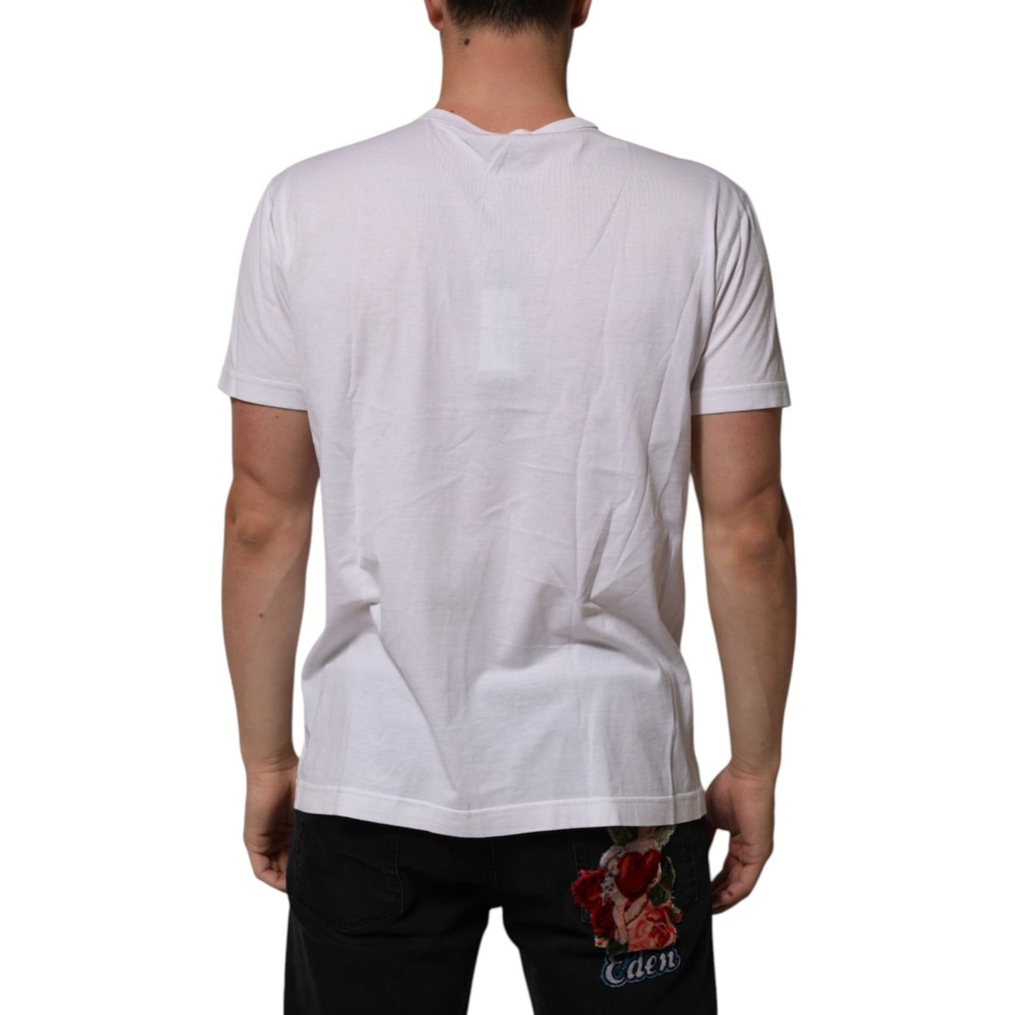 Dolce & Gabbana White Cotton Logo Patch Crew Neck Men T-shirt