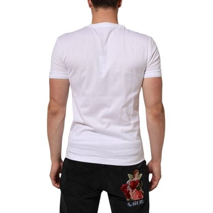 Dolce & Gabbana White Cotton Logo Patch Crew Neck T-shirt