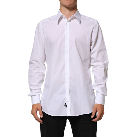 Dolce & Gabbana White Cotton MARTINI Men Formal Dress Shirt, slim fit with long sleeves, perfect for business or special events.