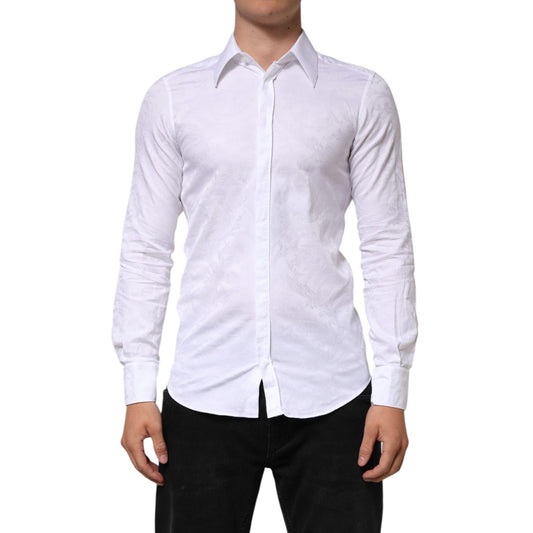Dolce & Gabbana White Cotton MARTINI Paisley Jacquard Shirt TSH90821-37