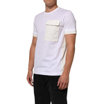 Dolce & Gabbana White Cotton Pocket Short Sleeves Men T-shirt on model, featuring crew neck and subtle chest pocket, premium Italian cotton.