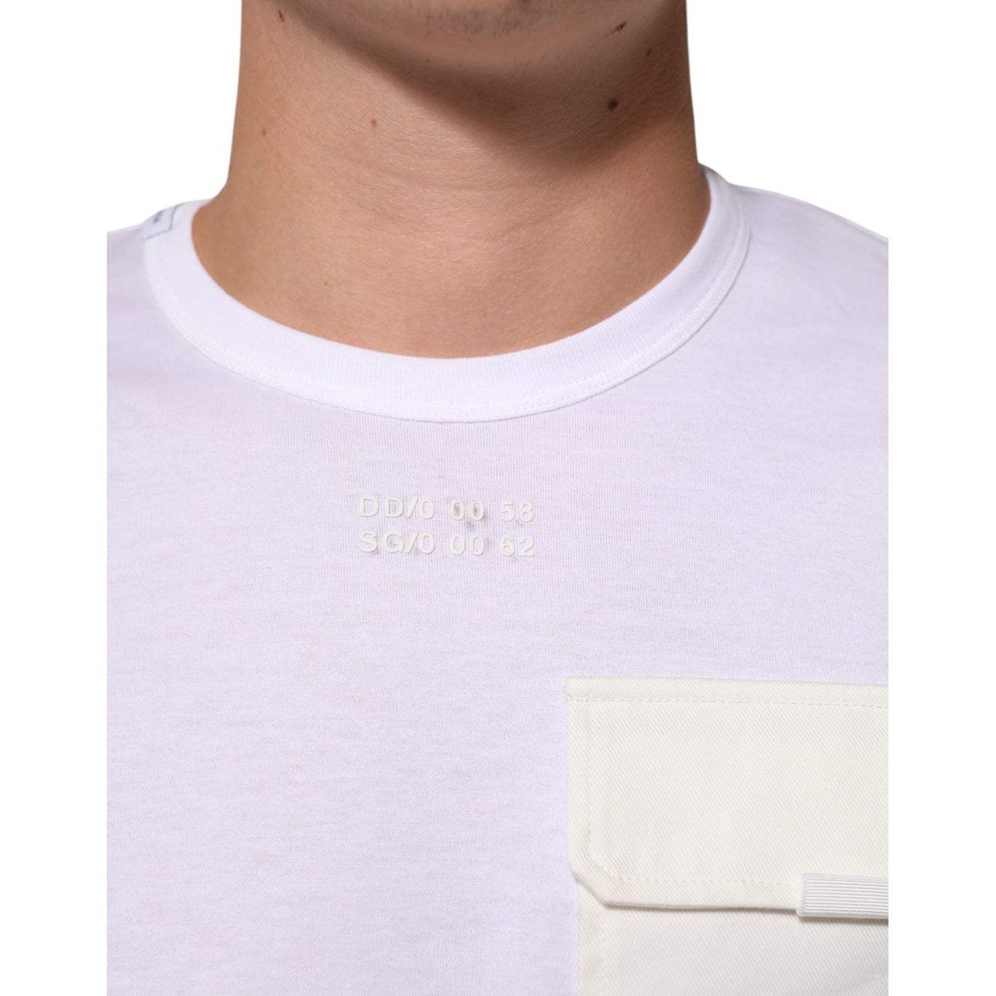 Dolce & Gabbana White Cotton Pocket Short Sleeves Men T-shirt, featuring a classic crew neck and subtle chest pocket detail.
