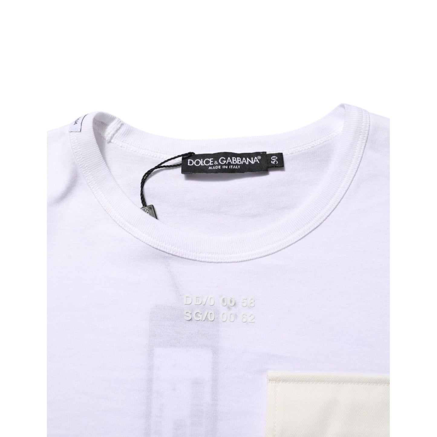 Dolce & Gabbana White Cotton Pocket Short Sleeves Men T-shirt with crew neckline and luxury design.