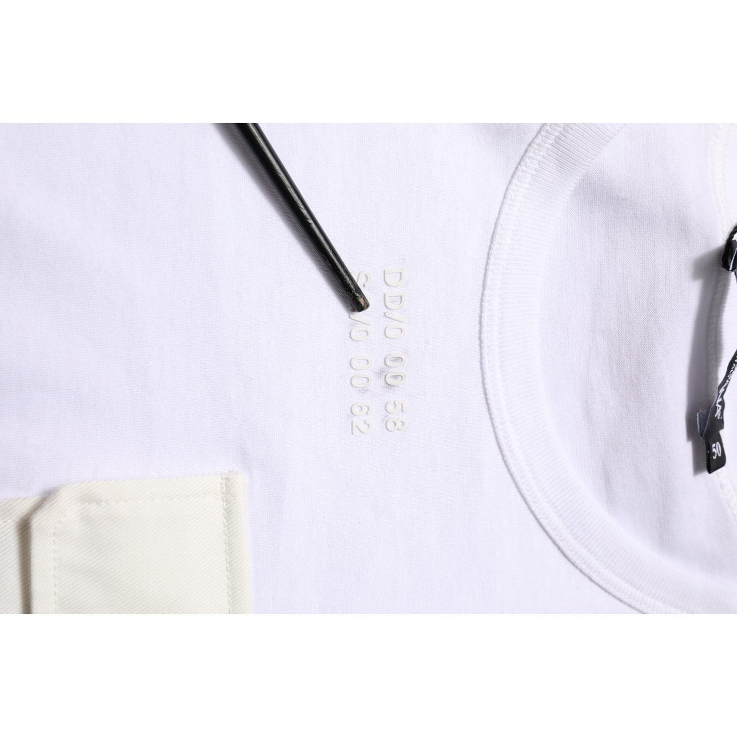 Dolce & Gabbana White Cotton Pocket Short Sleeves Men T-shirt with subtle logo detail close-up view