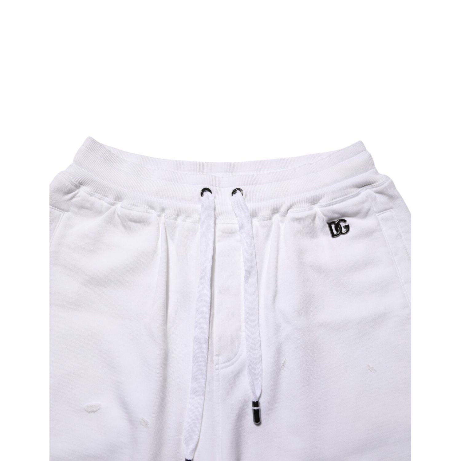 Dolce & Gabbana White Cotton Ripped Bermuda Sweatpants Shorts