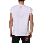 Dolce & Gabbana White Cotton Sleeveless Printed Tank T-shirt back view with all-over print, made in Italy.